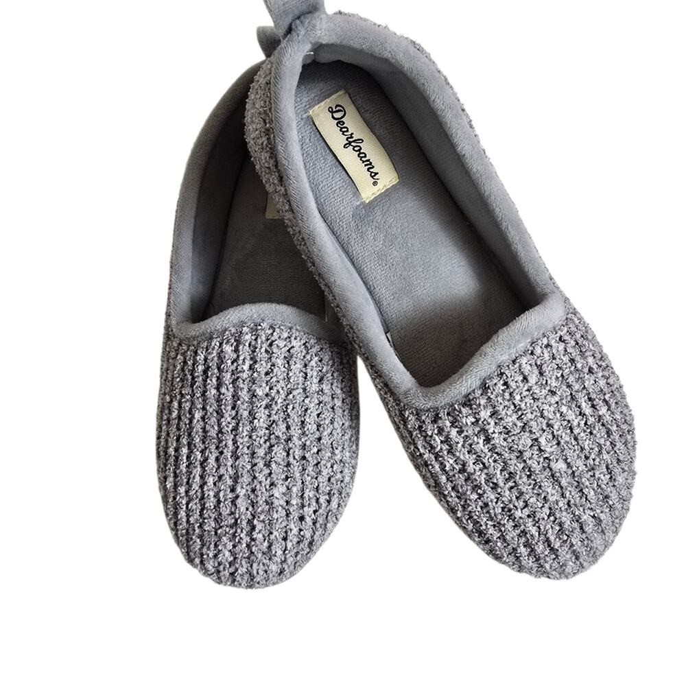 Dearfoams Rachel Chenille Slippers Gray Marled Memory Foam Cozy House Shoes S